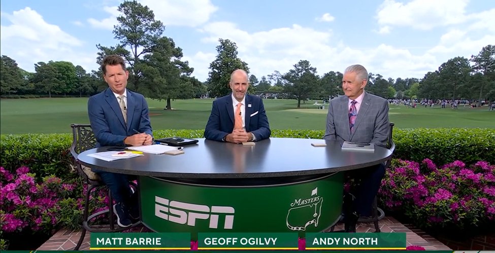 SportsCenter is live from #themasters now on ESPN. @MattBarrie anchors w/ Geoff Ogilvy and Andy North. Matt - covering Masters for the 13th time - is a guest on @SBJ's newest Sports Media Podcast w/ @AustinKarp. 🎧: bit.ly/3UcnZyi