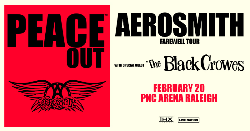 JUST ANNOUNCED: @Aerosmith’s 2024 PEACE OUT Tour in #Raleigh has officially been rescheduled for February 20!✌️ All previously purchased tickets will be honored & ticketholders will receive more info via email. Any remaining tickets will go on sale this Friday at 10AM:…