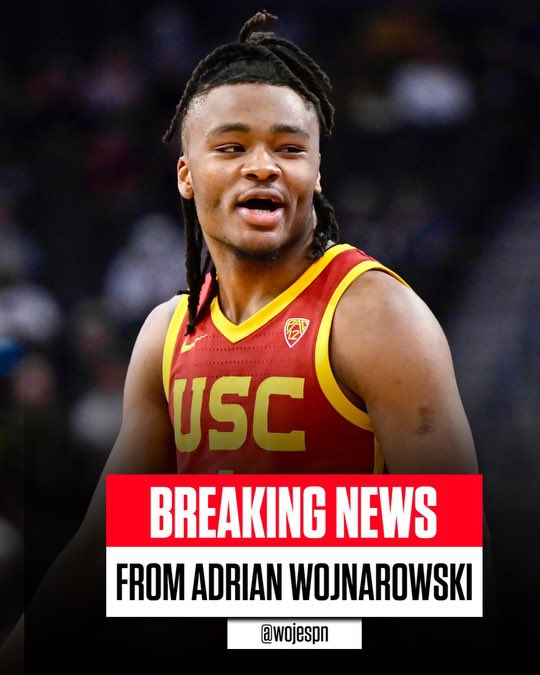 USC Trojans freshman point guard Isaiah Collier will enter the 2024 NBA Draft, he told ESPN on Wednesday. Collier -- ranked as the tenth best available player in ESPN’s list of Top 100 prospects --- will be represented by agent BJ Armstrong of Wasserman.