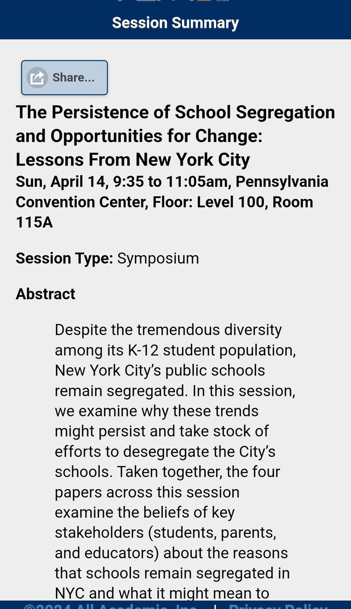 On Sunday morning, my colleagues @kathyhill444 @zitsi_mirakhur @alexfreidus and @EricaOTurner1 will be presenting research on segregation in NYC and exploring critical questions for policymakers and scholars. We invite you to join the conversation #AERA24 tinyurl.com/yqgvv2gn
