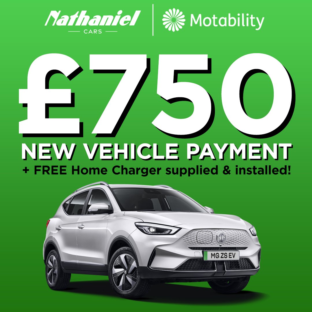 Motability - Join the R𝐄𝐕olution with an MG ZS EV Trophy from Nathaniel MG! 🚗⚡ Available from NIL Advance, eligible customers can also get a £750 New Vehicle Payment & free home charger! 🏡🔋 📚 Book an appointment with one of our experts TODAY! 💻 motability.nathanielcars.co.uk/nathaniel/opti…