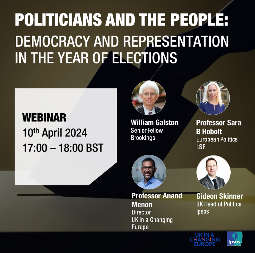 🎞️ We're live! 🗳️ Politicians and the people: democracy and representation in the year of elections 📊 @anandMenon1, @sarahobolt, @BillGalston and @GideonSkinner are discussing the results of our new cross-national survey with @IpsosUK! Tune in now 👇 youtube.com/watch?v=6Bltn4…