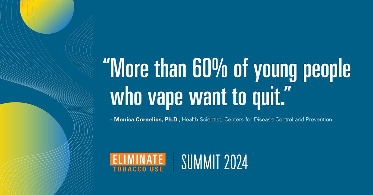A hopeful data point from the #EliminateTobacco Use Summit. Most young vapers want to quit, so we must provide support and resources for youth who are quit curious and quit ready. #TobaccoFreeColleges #TobaccoFreeCommunities @CDCTobaccoFree @truthorange