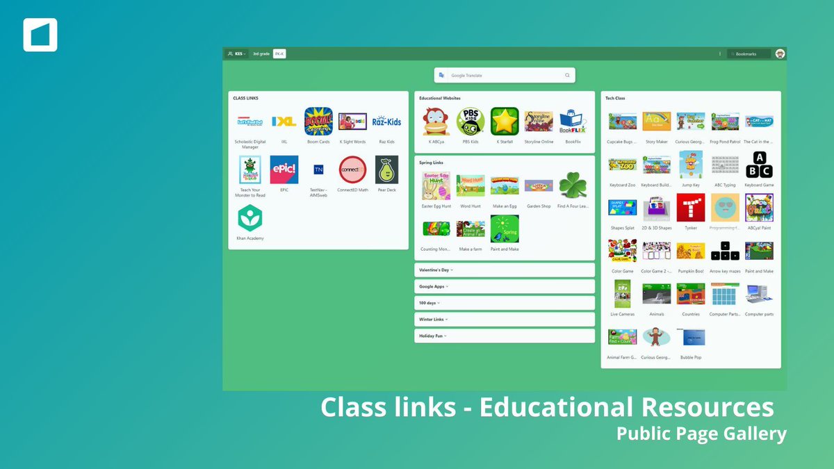 Check out this simple homepage setup for students: Class links, Tech tools, Google Apps, and Educational sites, all in three columns. Set it as your homepage and keep students on track online! #EdTech #StudentSuccess start.me/p/35AkoA/pk-k