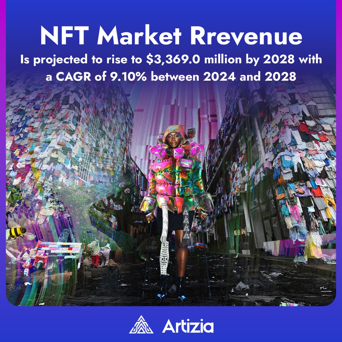 NFTs are on the rise! 🚀 By 2028, expect a $3.4B market with a 9.10% growth rate. Art and tech unite in an exciting digital era. 💹
.
.
.
#NFTBoom #CryptoArt #DigitalFuture #Artizia #BlockchainInnovation #InvestmentTrend #MarketGrowth #TechTrends2028 #NFTStats #DigitalArtEconomy