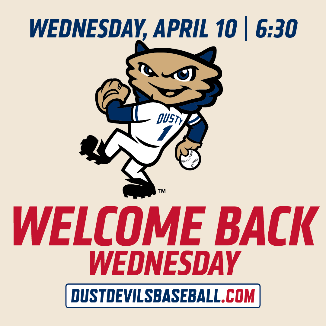 It's Welcome Back Wednesday here at Gesa Stadium for game two of our six game series against the Spokane Indians. Show up in your best Dust Devils gear and you could walk out a winner! #tcdustdevils TICKETS HERE: milb.com/tri-city-dust-…