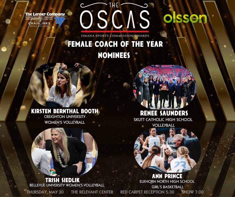 Here are your nominees for 'Female Coach of the Year'! Who are you voting for? Comment and let us know. Voting ends April 26th use the link below to have your voice be heard! omahasports.org/oscas @WeAreOlsson @LernerCo