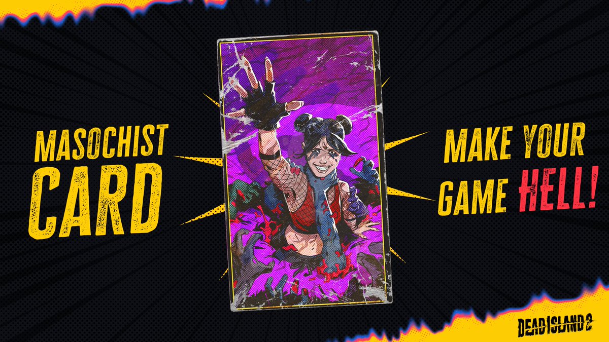 Not challenging enough? Take it like a Slayer and try out the Masochist skill card in SoLA! 💀 This one's for the hardcore. Want to survive? You’ll have to up your game. 🃏👉brnw.ch/SoLA_Skill_Card #DeadIsland #SeeYouInHELLA #SeeYouAtSoLA