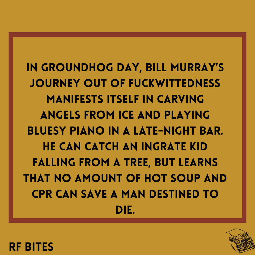 Serving up some gut-wrenching flash fiction here at the RF canteen. 'Why I Watch Groundhog Day on Repeat' by Mairead Robinson @judasspoon is a heartbreaking story that might make it a bit dusty in your vicinity. But it's simply beautiful too. Don't miss it. Sunday.
