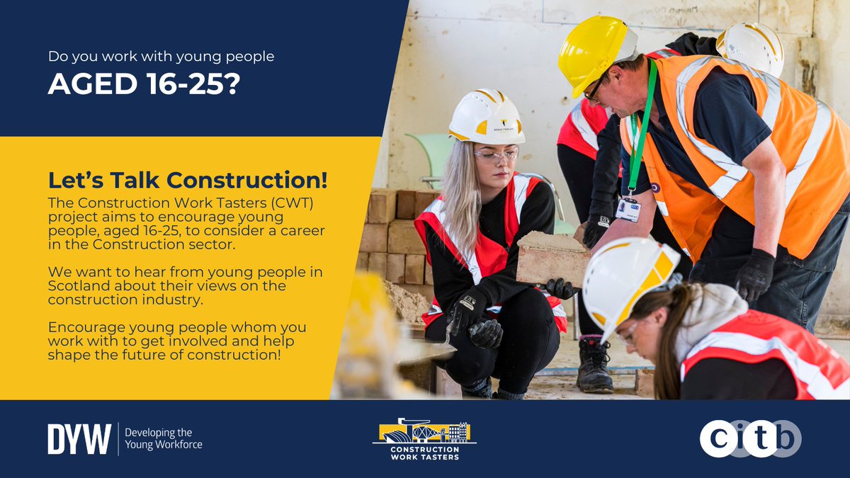Help shape the future of Construction Work Tasters, a programme which aims to raise awareness and inspire young people to consider careers in construction. Share this survey with young people you work with, and ask them to get involved: ow.ly/vTuA50R1nzz #WorkTasters