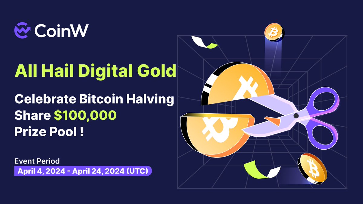 🚀 Celebrate #Bitcoin Halving with #CoinW! Win a share of $100K in prizes!  📅 Event period: April 4-24, 2024 (UTC) 1. Invite friends to CoinW. 2.  Predict BTC/USDT price. 3. Trade BTC