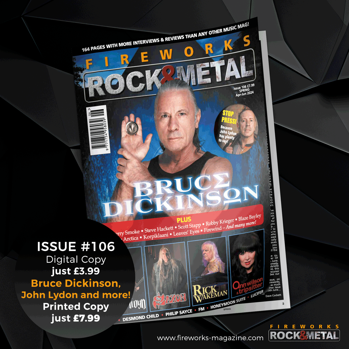 𝗜𝗦𝗦𝗨𝗘 #𝟭𝟬𝟲 - 164 pages full of reviews, interviews and features. Featuring stars from Blues, Rock, Metal, and Progressive! Come and give us a try. -- BUY Issue #106 from fireworks-magazine.com 𝙐𝙆 𝙎𝙪𝙗𝙨𝙘𝙧𝙞𝙥𝙩𝙞𝙤𝙣𝙨 𝙣𝙤𝙬 𝙟𝙪𝙨𝙩 £32.
