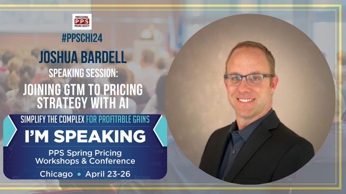 #PPSCHI24 breakout speaker Josh Bardell of PROS will be leading his discussion on utilizing artificial intelligence in pricing. We're excited for you, Josh! REGISTER HERE: buff.ly/49zcDZA