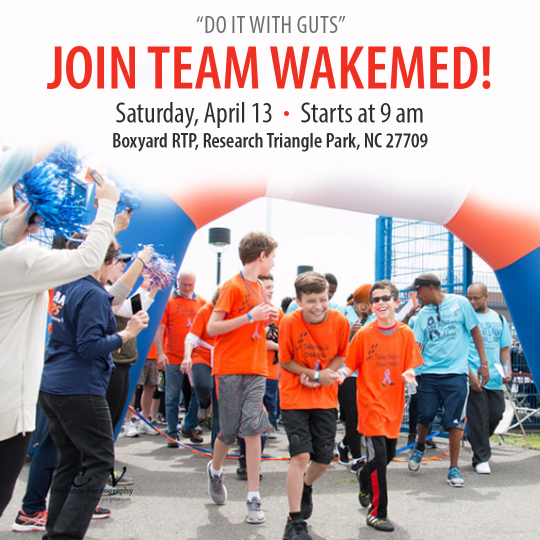 The WakeMed Children’s – Pediatric Gastroenterology team invites you to join them for the @CrohnsColitisFn in the 2024 Take Steps Walk, which helps raise money for IBD research! 👟 Register today 👉 ow.ly/AQmx50R6V2F