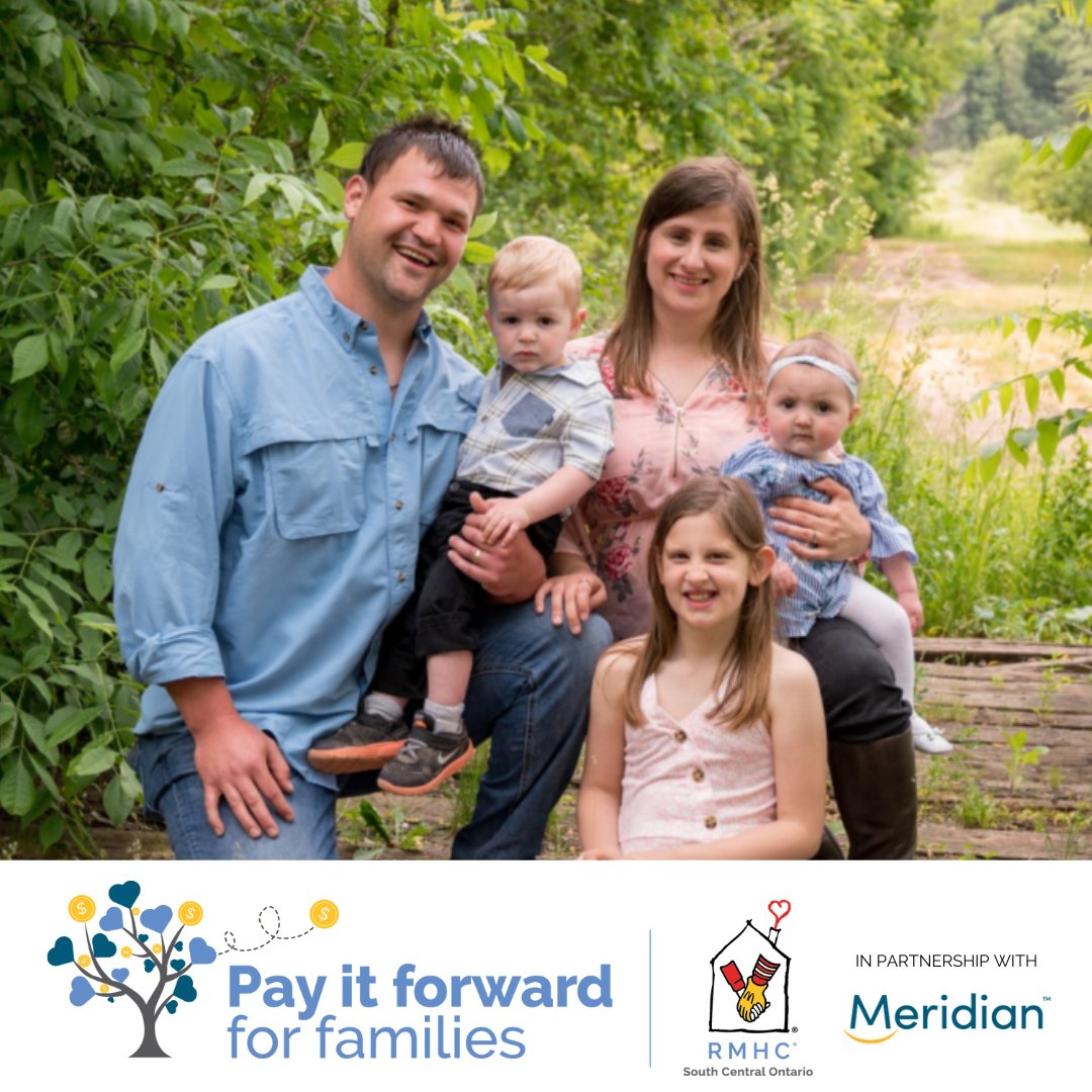 The Jensen family (Team Rose!) is spreading the word about Ronald McDonald House this April! They've by teaming up with @meridiancu in NOTL to #PayitForwardforFamilies 💛

➡️ Support their team or sign up your own team at …yitforwardforfamilies.raiselysite.com/teamrose