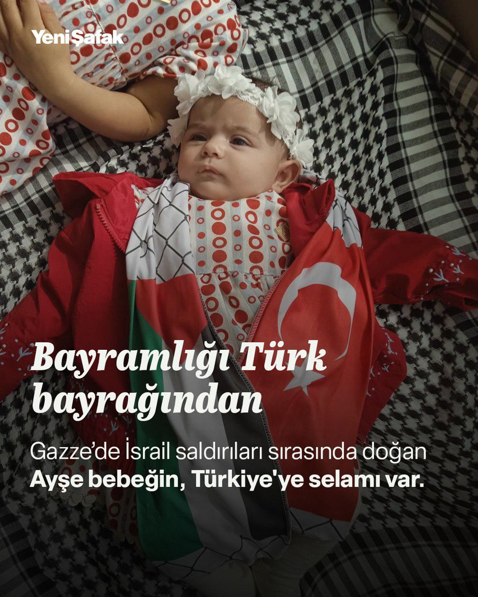 Filistinli gazeteci Hamad Alnajjar, Gazze'de doğan kardeşinin kızı Ayşe'nin fotoğrafını şu notla paylaştı: 
 
"Benim kız kardeşim Gazze'de devam eden soykırım sırasında bu bebeği doğurdu. İyi bayramlar 🇵🇸🇹🇷 Sizleri çok seviyoruz."