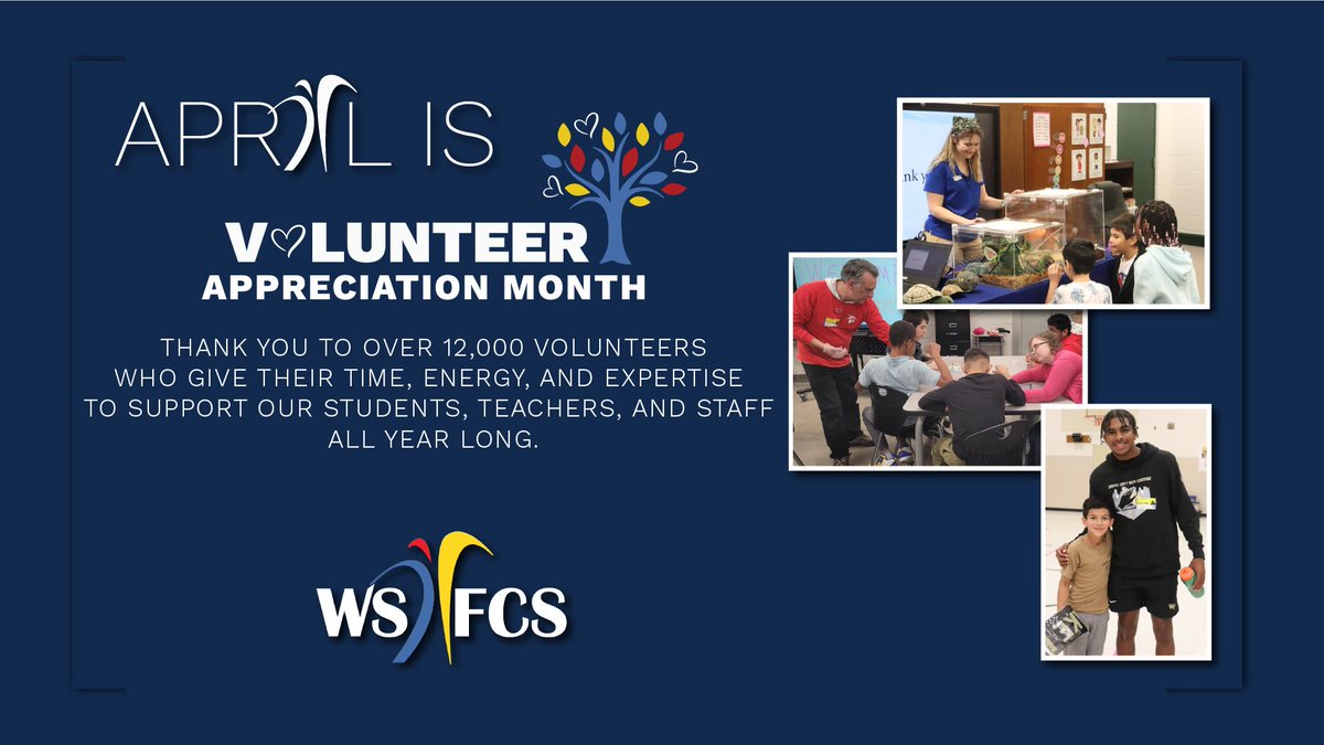 Let's hear it for our outstanding volunteers at WS/FCS. Your commitment to serving our schools and community is inspiring. We appreciate you each and every day. #wsfcs