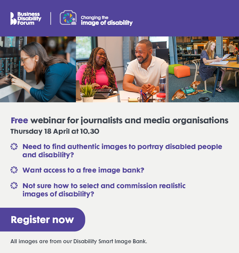 Journalists and media professionals, have you signed up for our free webinar on 18 April? We will be sharing guidance on how to represent disabled people and disability in imagery, and will show you how to access our free image collection. Register free: ow.ly/BALS50Rb9ru