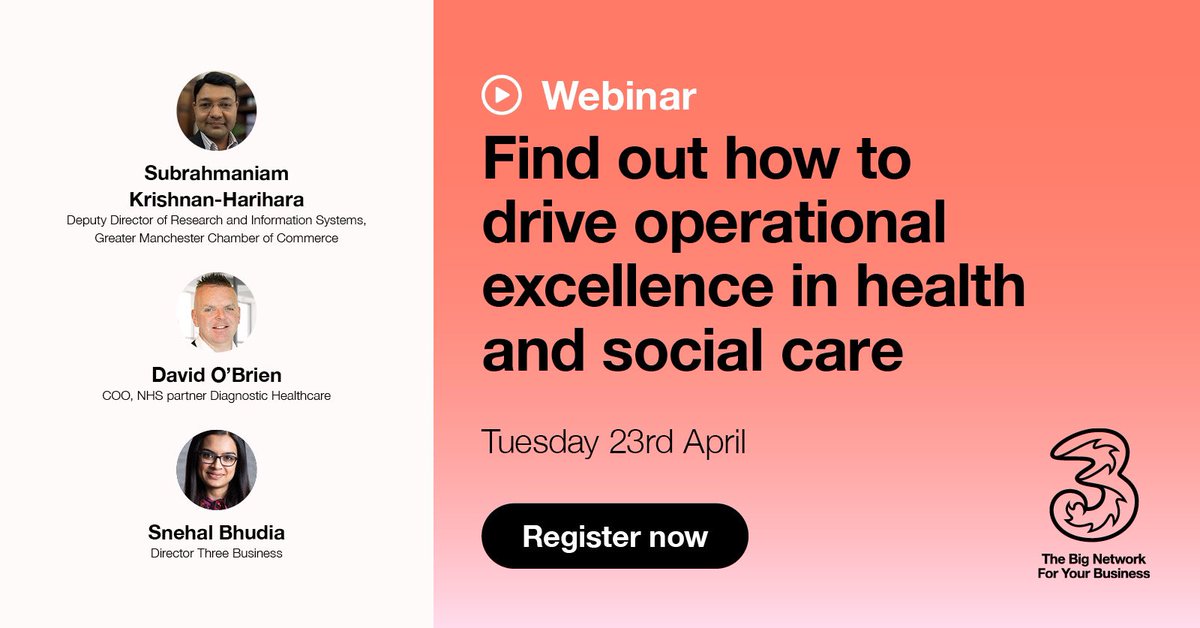 Pre-register for this free webinar to find out how better #connectivity and #5G can help build high performance in health and social care. Featuring speakers from Three Business, Diagnostic Healthcare and @gmchamber event.on24.com/wcc/r/4522055/… #ad