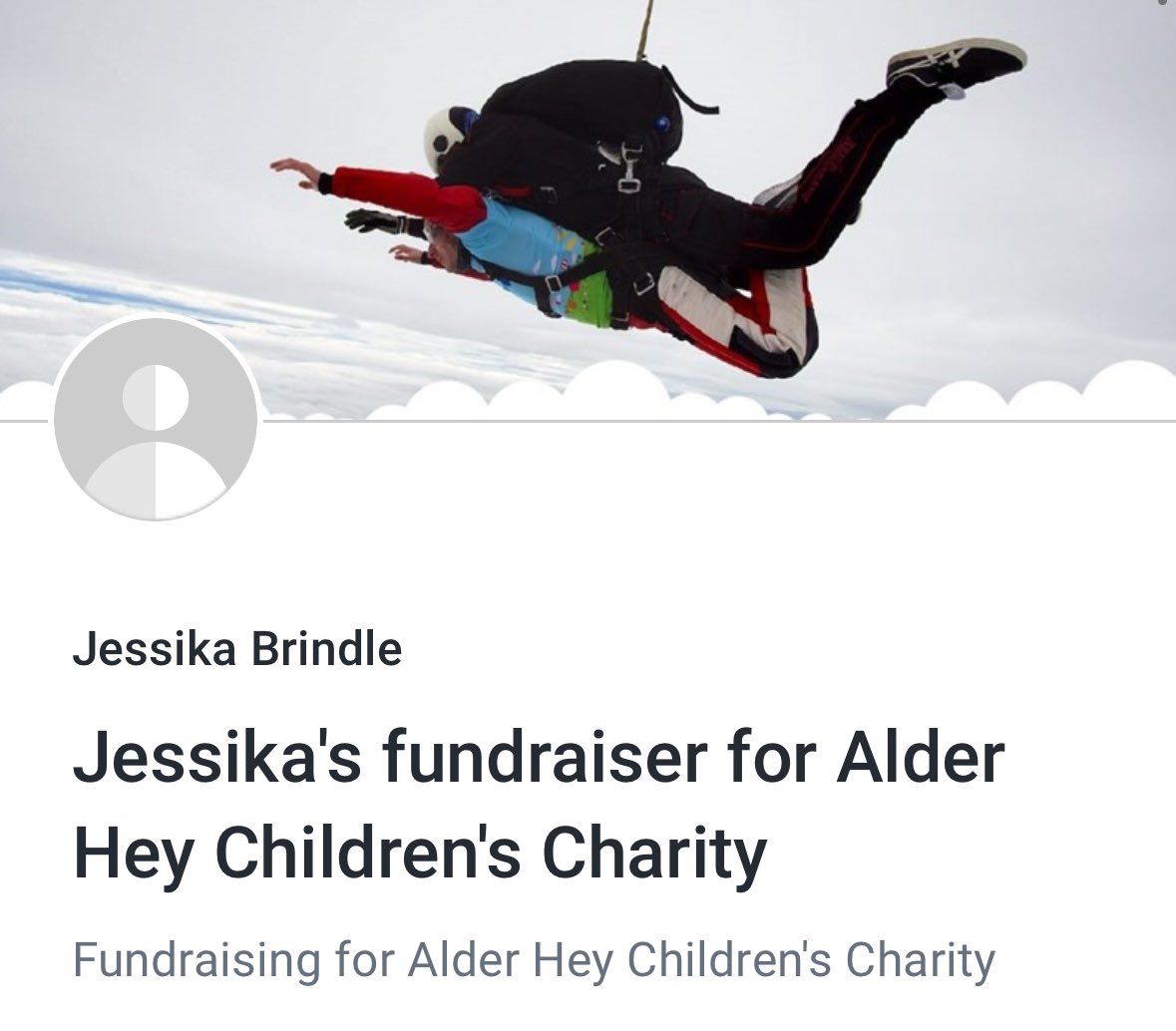 A relative of mine is doing something crazy, as someone who has already done a skydive I can tell you it’s terrifyingly amazing! It’s in aid of @AlderHeyCharity Please support her if you are able! Great charity! justgiving.com/page/jessika-b…