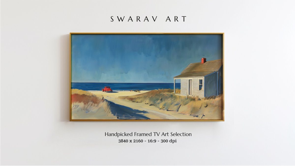 Beachside Tranquility: Minimalist Oil Painting Samsung Frame T by SwaravArt 🏠🚗🌊 #BeachHouseBliss #VintageVibes #ArtOfTheDay #CoastalChic #MinimalistArt #FrameTVArt #DigitalArt #SeasideSanctuary #MinimalistMasterpiece #painting #etsy etsy.me/49vpVGC via @Etsy