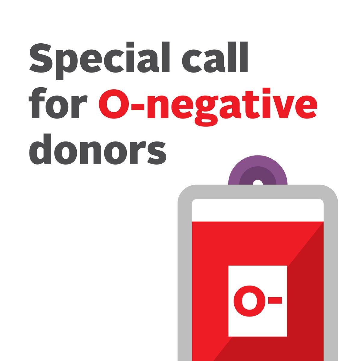 O-negative donors are needed now and in the coming weeks. As the universal blood type, O-negative blood can be given to any patient. Visit ow.ly/h2KE50RbLrv to find a centre near you and book your appointment now. Don’t know your type? Donating is a great way to find out!