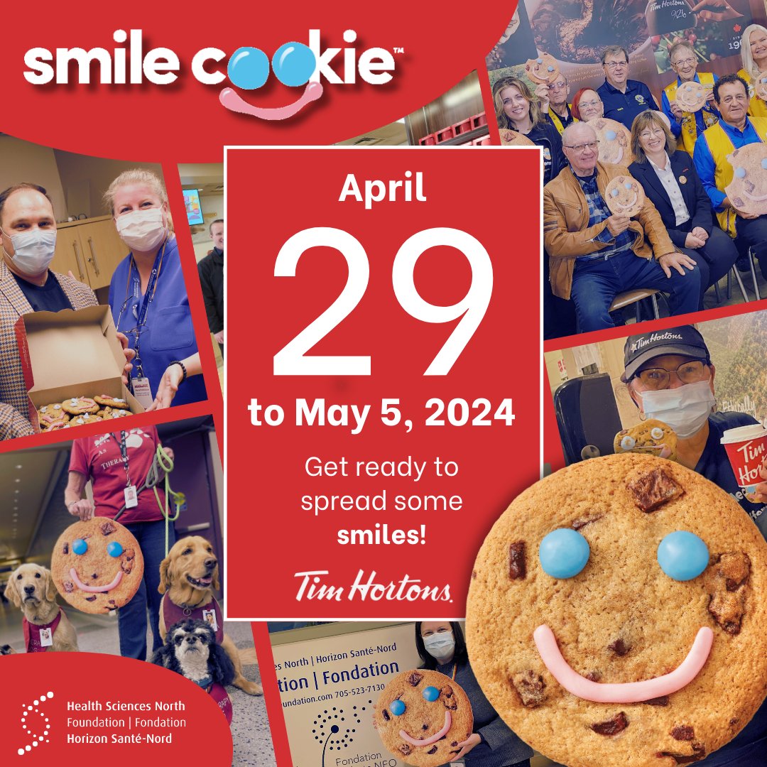 🍪 Get ready to spread smiles and support local charities with @timhortons Smile Cookie Week! Starting April 29, every smile cookie purchased at participating Tim Hortons locations in Sudbury will support the Health Sciences North Foundation. Stay tuned for more details! 🍪