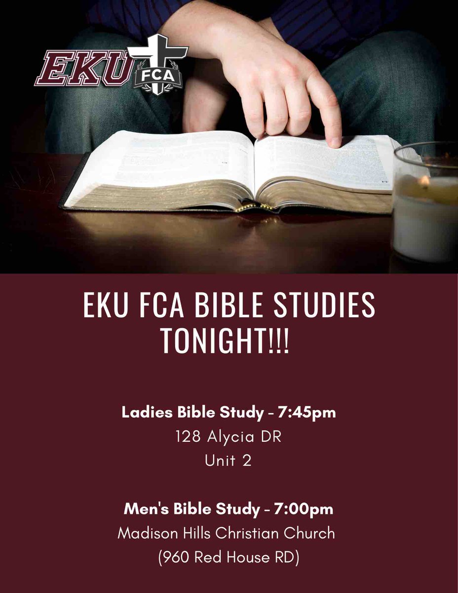 We hope you will join us for one of our Wednesday night #BibleStudies as we dive into God’s Word together! #GoBigE #ekufca #fcahuddle #fcaBibleStudy #fca247