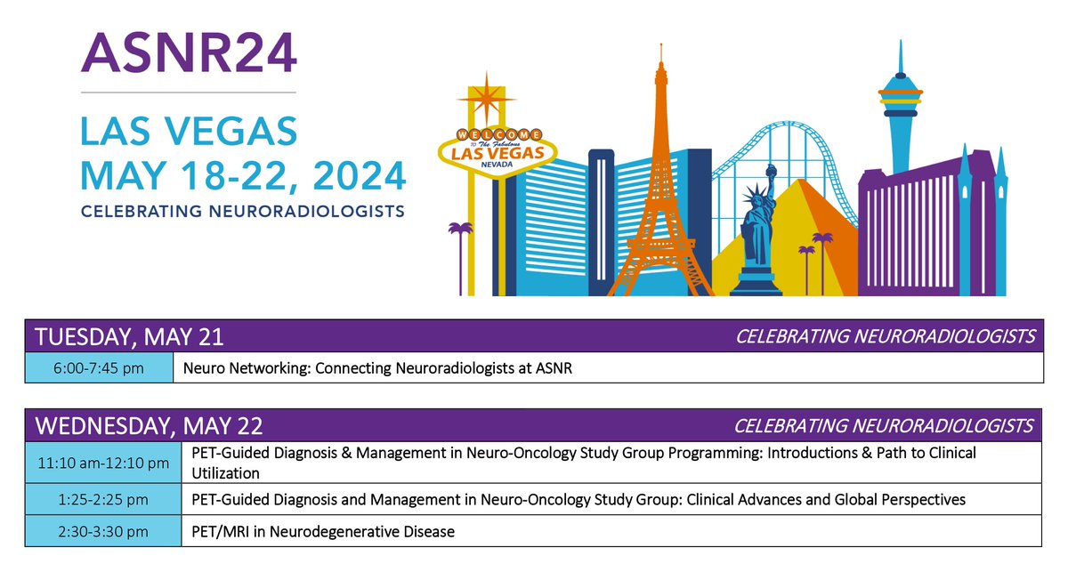 #ASNR24 offers 90+ sessions, including programming for nuclear medicine professionals. Don't miss these sessions, plus the Tuesday Neuro Networking event & the latest info from the PET-Guided Diagnosis and Management in Neuro-Oncology Study Group. asnr.org/annualmeeting
