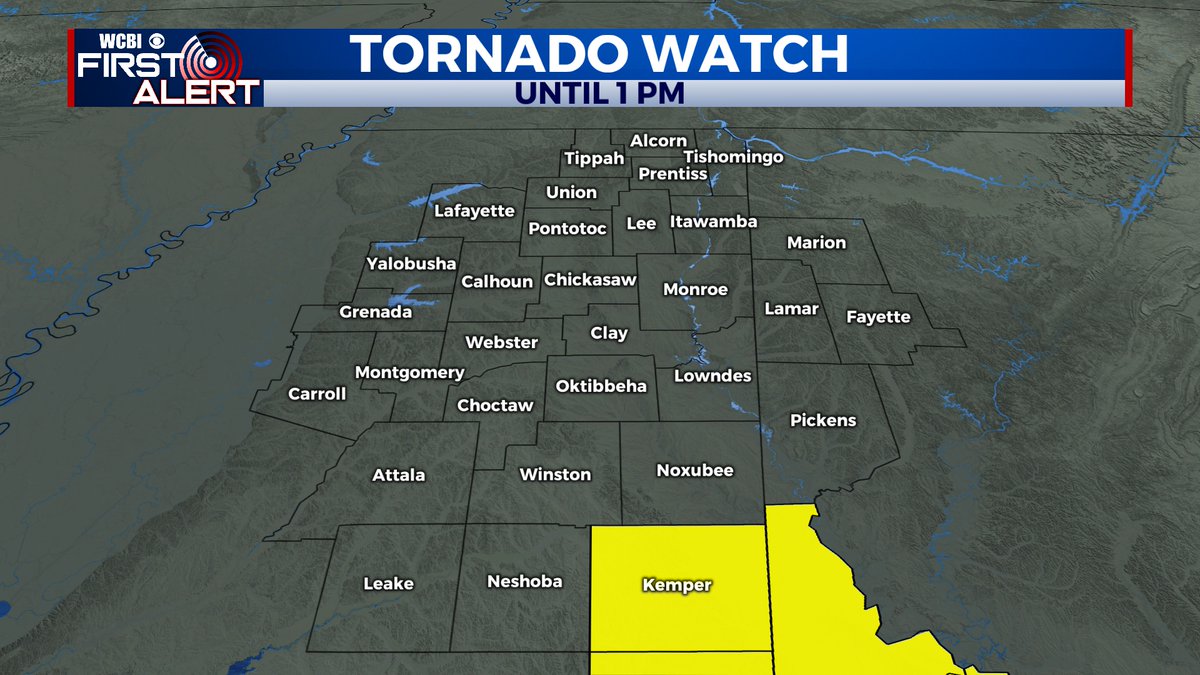 Noxubee & Neshoba counties REMOVED from tornado watch. #mswx