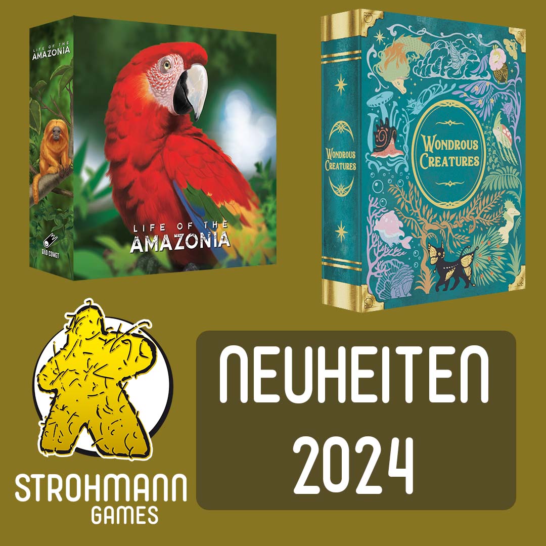 Es wird mal wieder Zeit für weitere Neuankündigungen 2024: Wir freuen uns, die deutschen Versionen von 'Life of the Amazonia' und 'Wondrous Creatures' (ggf. erst 2025) herausbringen zu dürfen 😀. #strohmanngames #badcometgames #strohmann #lifeoftheamazonia #wondrouscreatures