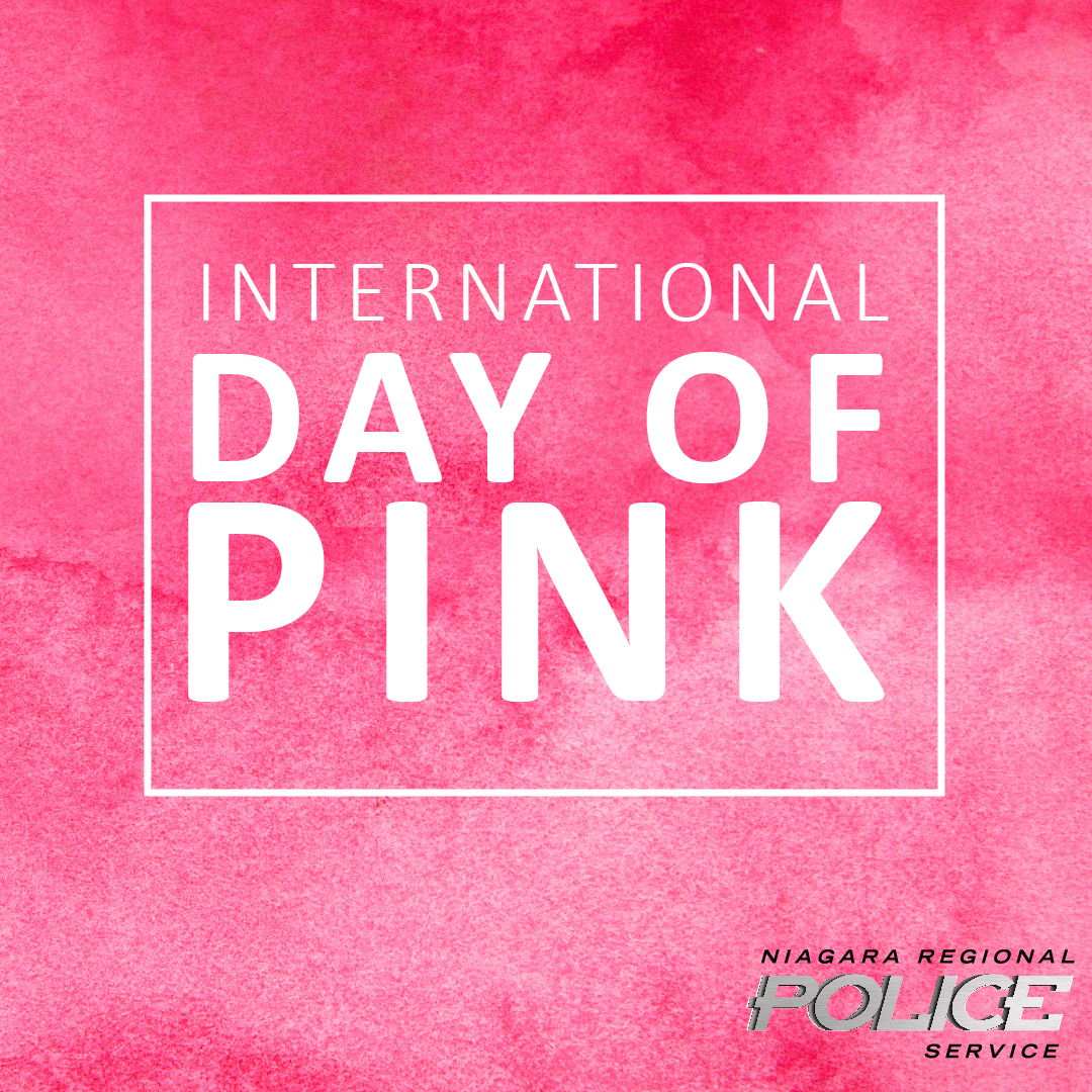 On the International Day of Pink, we stand with the #2SLGBTQIA+ community against bullying and discrimination. Hate has no place in #Niagara. If you witness a hate crime, report it. ow.ly/jNar50LwaL9 #DayofPink #SeeSomethingSaySomething #StopHateNiagara
