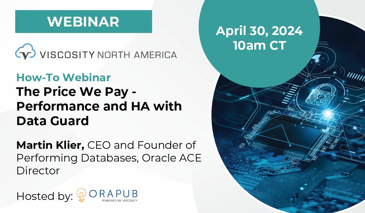 OraPubInc's tweet image. Join our exclusive 90-min deep-dive How-To webinar for #OraPub paid members, &quot;The Price We Pay - Performance &amp;amp; HA with #DataGuard,&quot; by #ACED @MartinKlierDBA. Minimize adverse impacts on system performance.

April 30 | 10 AM CT
bit.ly/3Pcf8d7 
#VNA @oracleace