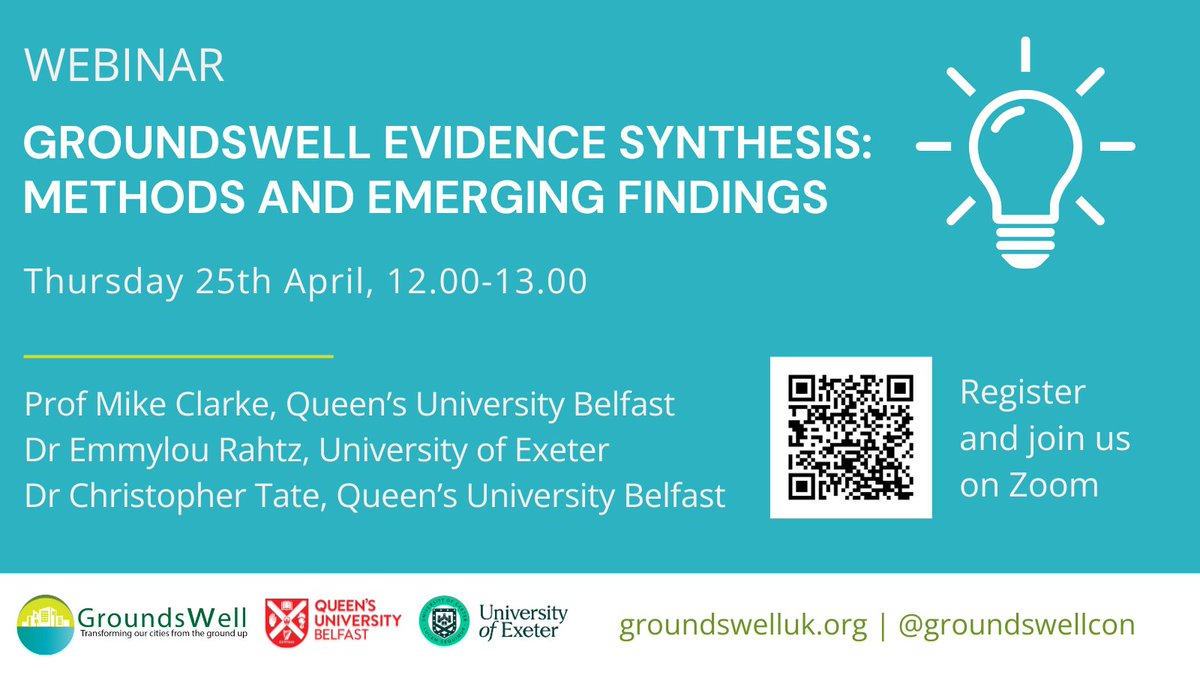 ✨WEBINAR ✨ Join us to hear from GroundsWell researchers on various methods of evidence synthesis including: systematic reviews, the realist approach, and evidence gap maps 📆Thurs 25th April 📍Zoom 🕛12-1pm Register now ⬇️ bit.ly/3xu2dx3