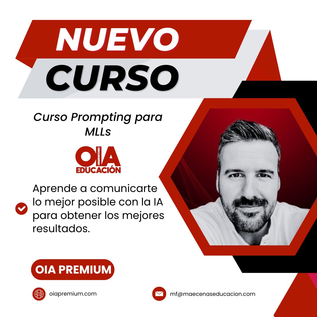 🚀 ¡Nuevo en #OIAPremium! Curso de prompting para #ChatGPT en educación 🦾 Mejora tus interacciones con modelos de IA 📚 ¿Desafíos con respuestas de calidad? Este curso te lleva al siguiente nivel, para tareas desde básicas hasta avanzadas ✨ ¡Disponible ahora para miembros!