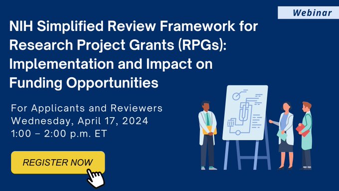 Wondering how the new simplified peer review framework will impact existing and new funding opportunities? Join #NIH experts on April 17 to learn more, including a live Q&amp;A: 💻🔍🗓️ go.nih.gov/S4hfVUq