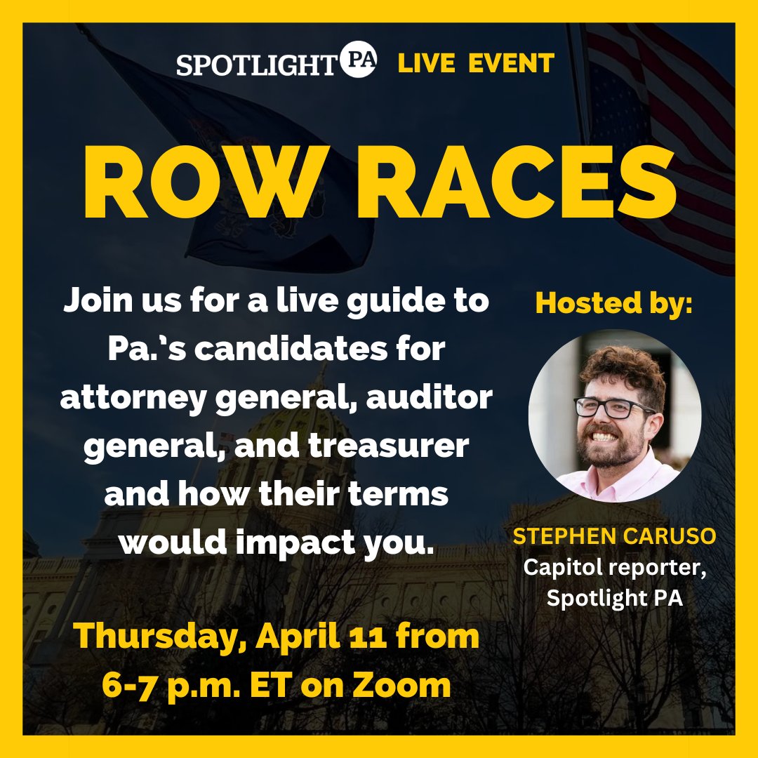 Tomorrow at 6 p.m. @stephencaruso is hosting a live guide to Pennsylvania’s candidates for attorney general, auditor general, and treasurer: zoom.us/webinar/regist…