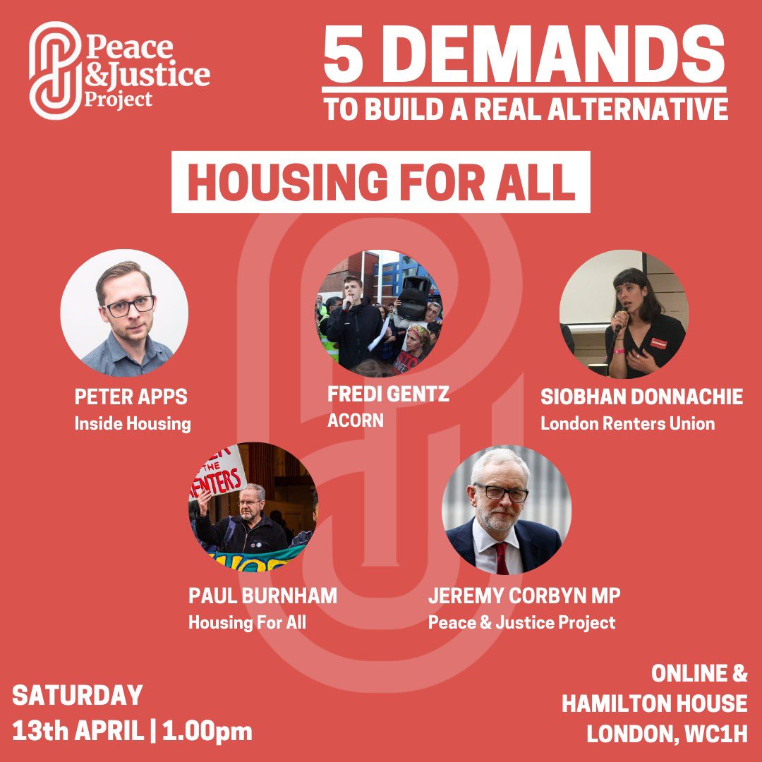 PANEL: HOUSING FOR ALL Chaired by @jeremycorbyn! He will be joined by @PeteApps from Inside Housing, @fredi_acorn from @ACORNunion, Siobhán Donnachie from @LDNRentersUnion and @partridgebirdie from @homes4alluk.