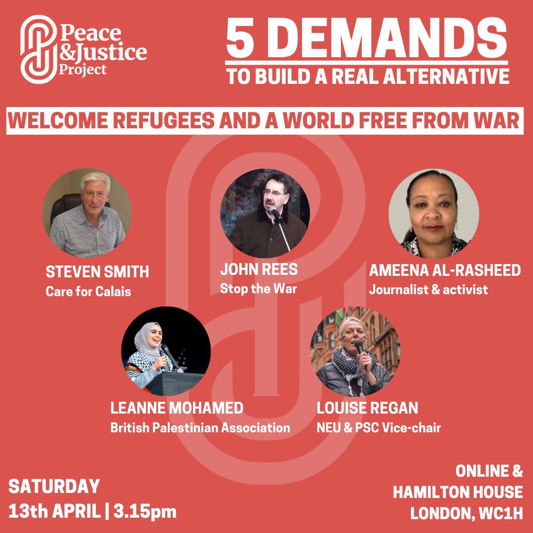 PANEL: WELCOME REFUGEES AND A WORLD FREE FROM WAR The last session of the day will be ‘Welcome Refugees and a World Free From War’ featuring Steve Smith from @Care4Calais, @JohnWRees from @STWuk, @LeanneMohamad, @ameenatw and @LouRegan1.