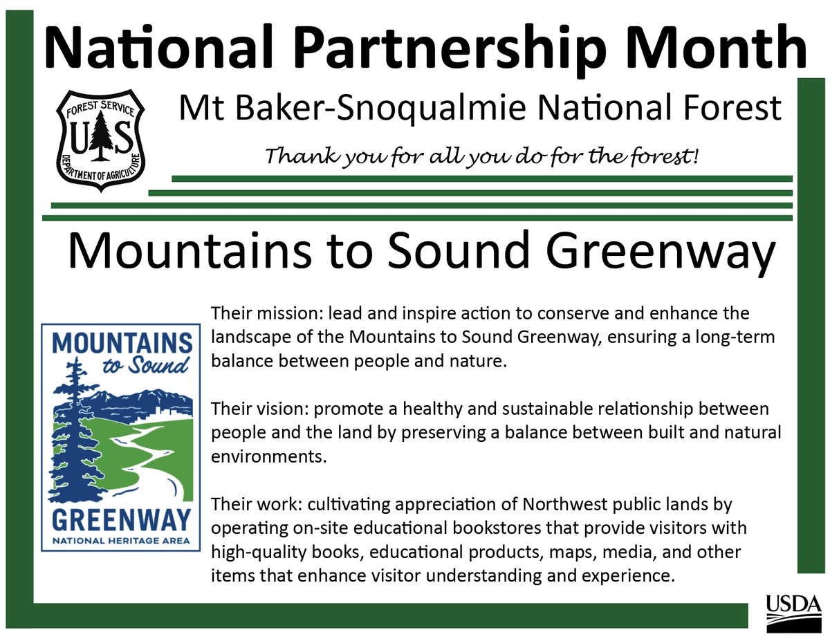Today we highlight Mountains to Sound Greenway, thank you for your amazing partnership! #MBS #USDAForestService #PartnershipMonth