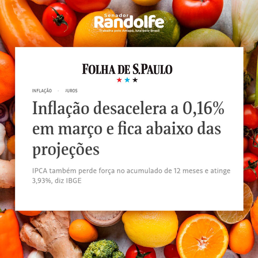 ECONOMIA NO RUMO CERTO! A inflação em março desacelerou e terminou em 0,16%, abaixo da projeção estimada. É também a menor variação para o mês desde 2020. Que “sorte” a nossa, né? 🍀😉