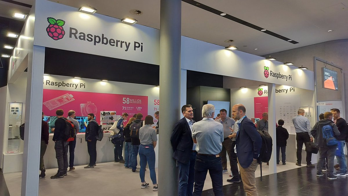A glimpse of @Raspberry_Pi booth at #embeddedworld 2024. 
Spoiler alert: there is a #raspberrypi celebrity in the photo :)