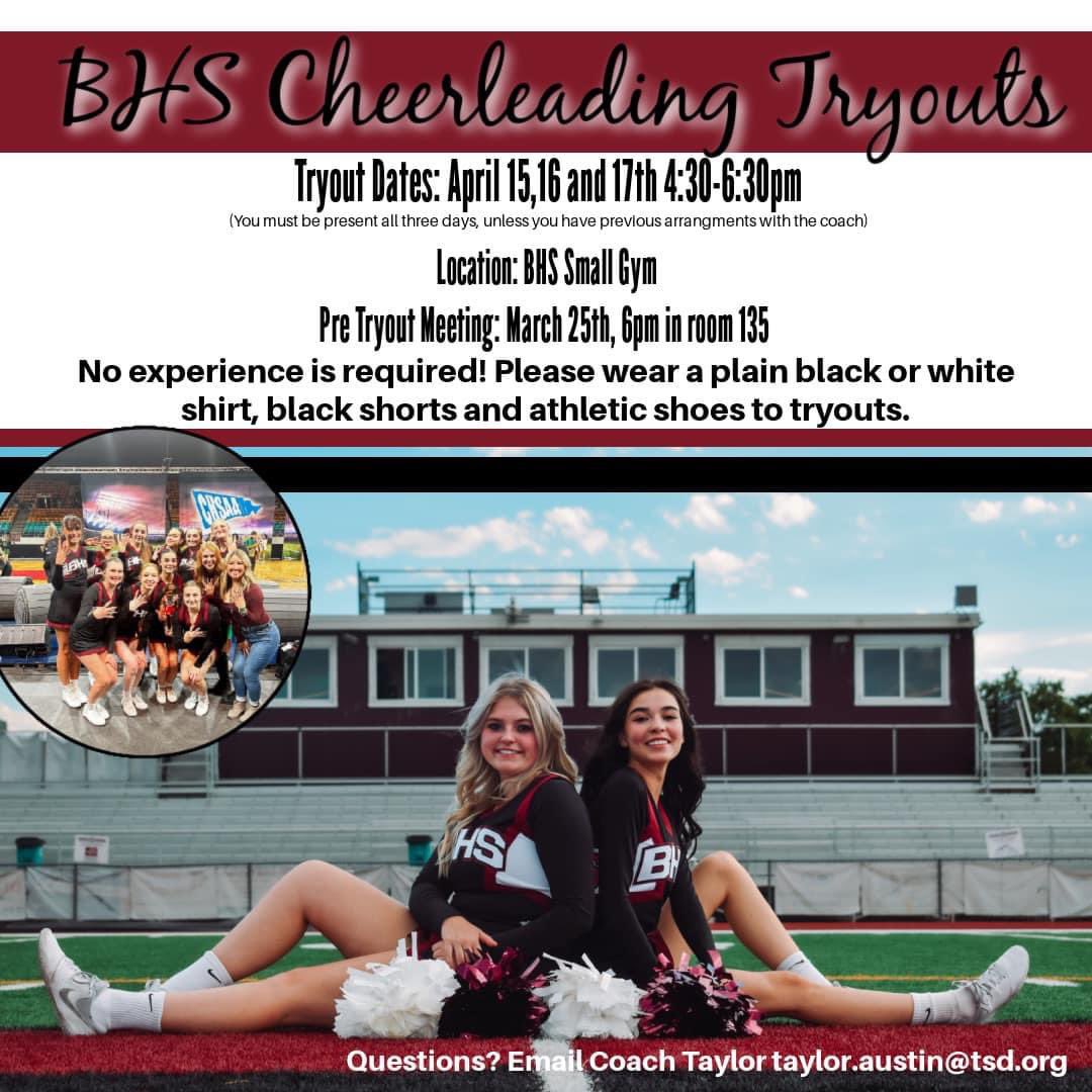 Berthoud Surveyor (@berthoudsurvey) on Twitter photo Don’t miss out on Berthoud HS Cheerleading tryouts!
Dates are April 15, 16 and 17. From 4:30 p.m. and 6:30 p.m.
<a href="/Spartans_BHS/">Berthoud High School Athletics & Activities</a> <a href="/TSDAthleticsR2J/">Thompson School District Athletics</a> Don’t miss out on Berthoud HS Cheerleading tryouts!
Dates are April 15, 16 and 17. From 4:30 p.m. and 6:30 p.m.
<a href="/Spartans_BHS/">Berthoud High School Athletics & Activities</a> <a href="/TSDAthleticsR2J/">Thompson School District Athletics</a>