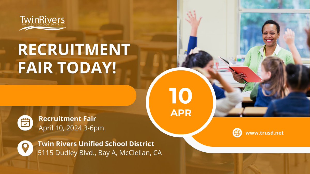 This afternoon, join us at our district office for a recruitment fair for open teaching positions. Learn how you can make a difference in students’ lives and join the best team of educators in Sacramento!