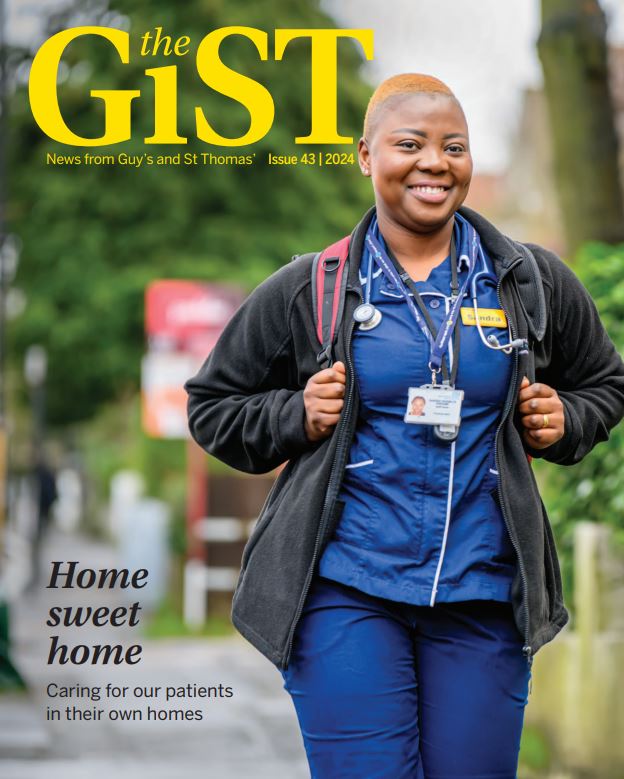 The new edition of the GiST is out now!   
 
Inside you can read about our @ home service which recently celebrated its 10th birthday. Sandra, our cover star, supports patients to receive care in their own homes. 🏠

Pick up your issue or read it online: guysandstthomas.nhs.uk/gist