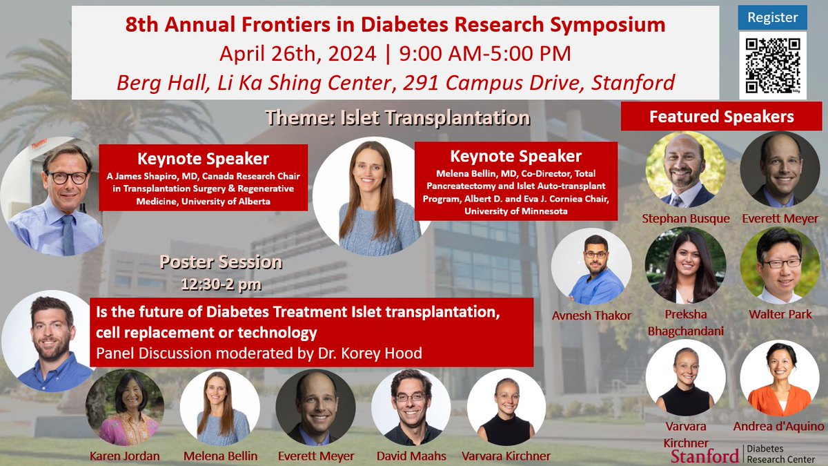 8th Annual Frontiers in Diabetes Research Symposium,  April 26th, 2024 | Stanford Campus | Win poster prizes? Submit an abstract related to the field of #diabetes, #obesity, #diet, #exercise, #insulin, #metabolism ! Register here:  forms.gle/vB3q3NtZNq8XbN…