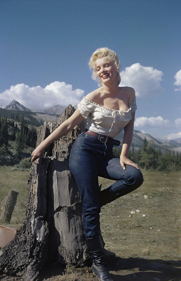 Marilyn in the Sunshine.......taken during the filming of 'River of No Return' (1954) amzn.to/43RFgzU