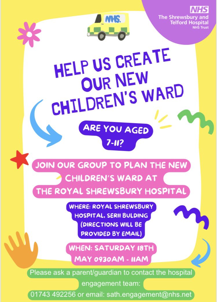 We are looking for Children & Young People to help us develop our new children’s ward! Details of our first meet up below: ⬇️⬇️⬇️⬇️⬇️⬇️⬇️