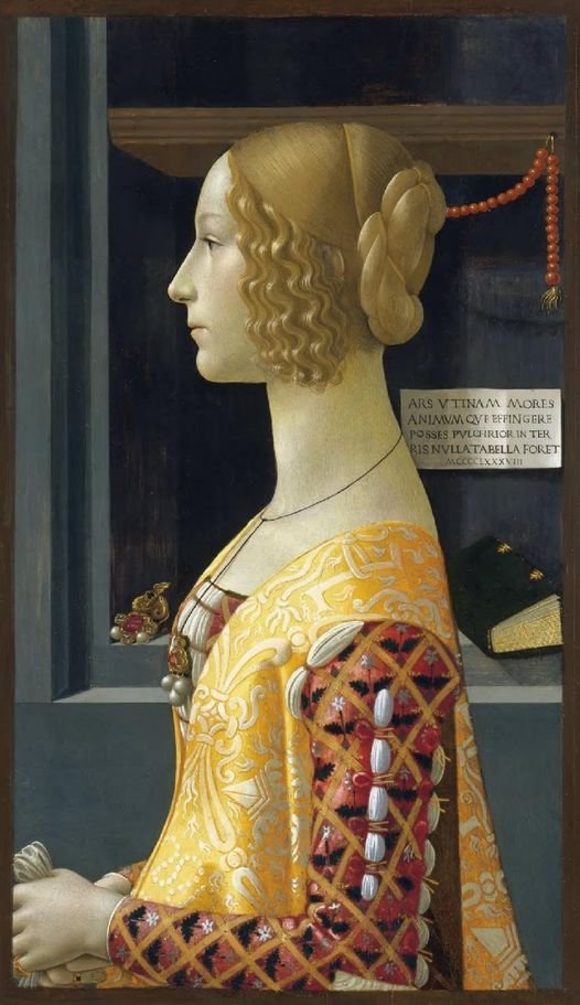 Portrait of Giovanna degli Albizzi Tornabuoni
Domenico Ghirlandaio
1488
tempera on panel
76 cm x 50 cm
Thyssen-Bornemisza Museum
Madrid
#woman #art #Renaissance #lady #beauty #grace #Wisdom #WisdomWednesdays