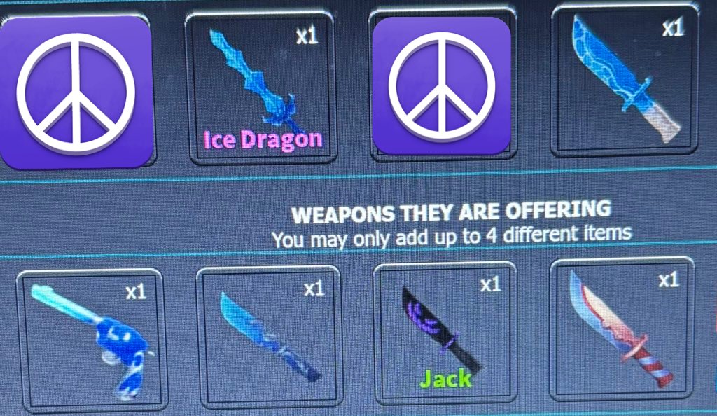 looking for mm2 weapons, trading robux

limit:1.7k

LF these and harvester mainly 

#mm2 #mm2trades #mm2trading #mm2tradings #murdermystery2 #roblox #robux #royalehigh #mm2trade #adoptmetrades #adoptme